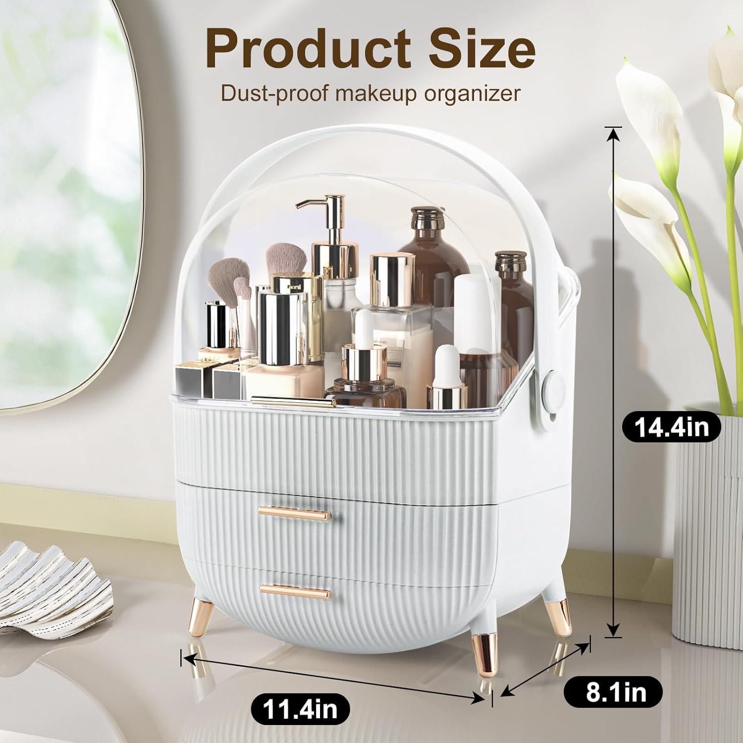 White ABS Makeup Organizer with Lid and Drawers