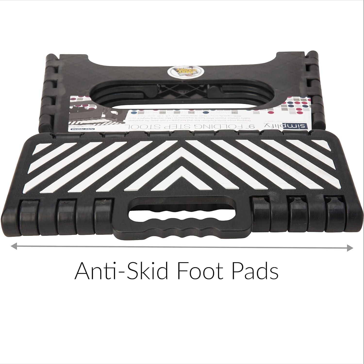 Simplify Plastic 9" Stripe Top 1 Step Folding Step Stool, Black