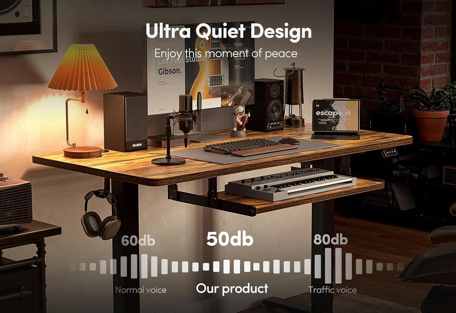 BANTI 55" x 24" Height Adjustable Electric Standing Desk with Keyboard Tray, Sit Stand up Desk with Splice Board, Black Frame/Rustic Brown Top