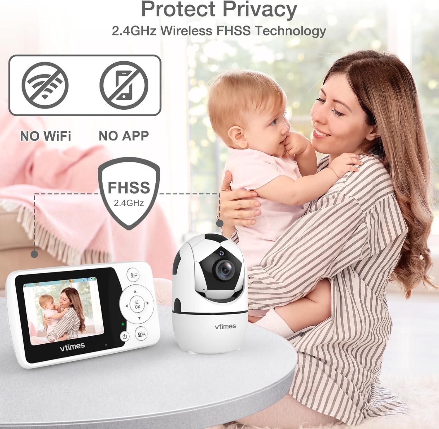 White Digital Baby Monitor with Night Vision and Two-Way Audio