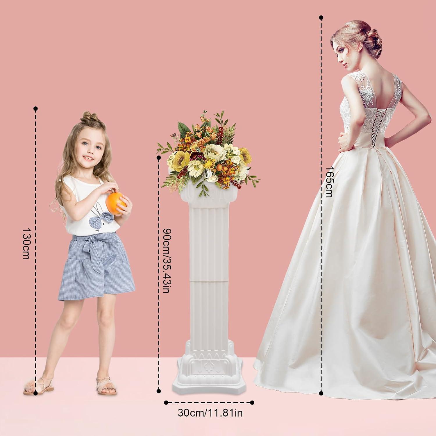 Roman Columns Plastic Wedding Stand Pillar Greek Statue Plant Stand Elegant Event Party Decorative Pedestal Flower Pot Holder Decor (4Pcs, 11.81x35.43 Inch)