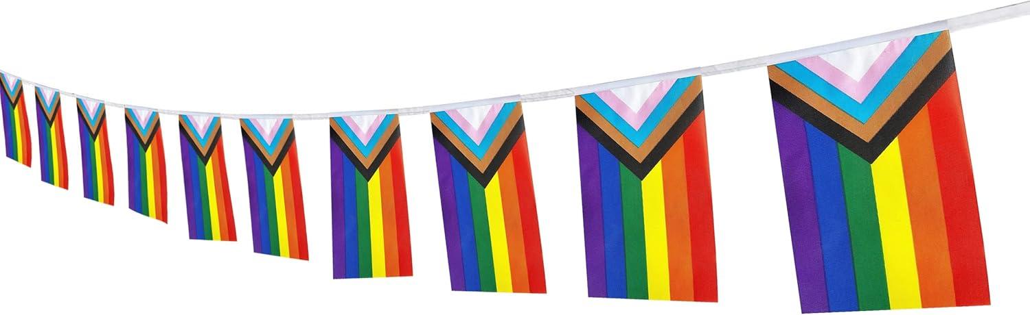 Rainbow Pride Flag,100Feet/76Pcs Rainbow Festival Decoration Pennant Flags Banner,Party Decorations Supplies for Decoration,Rainbow Holiday Decoration.