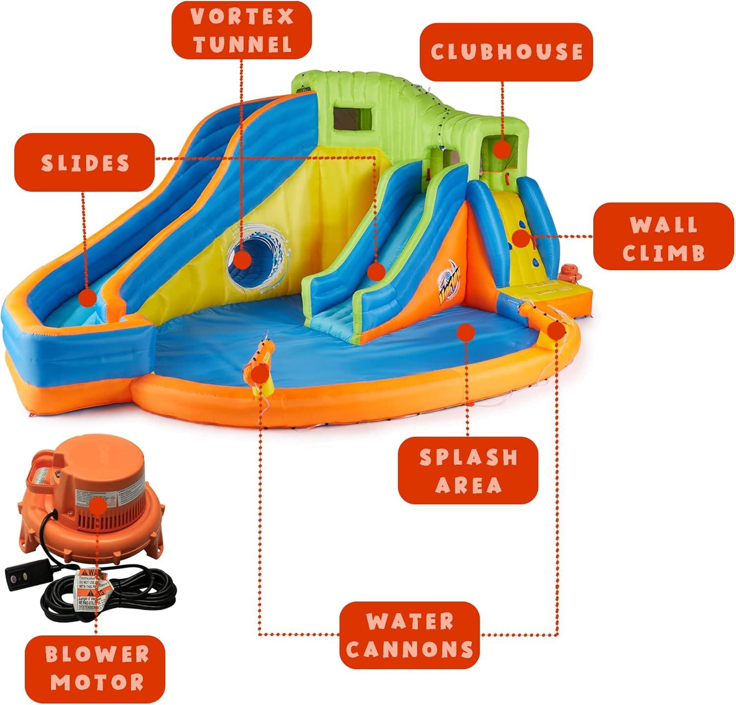 Banzai Banzai Pipeline Twist Kids Inflatable Outdoor Water Pool Aqua Park and Slides