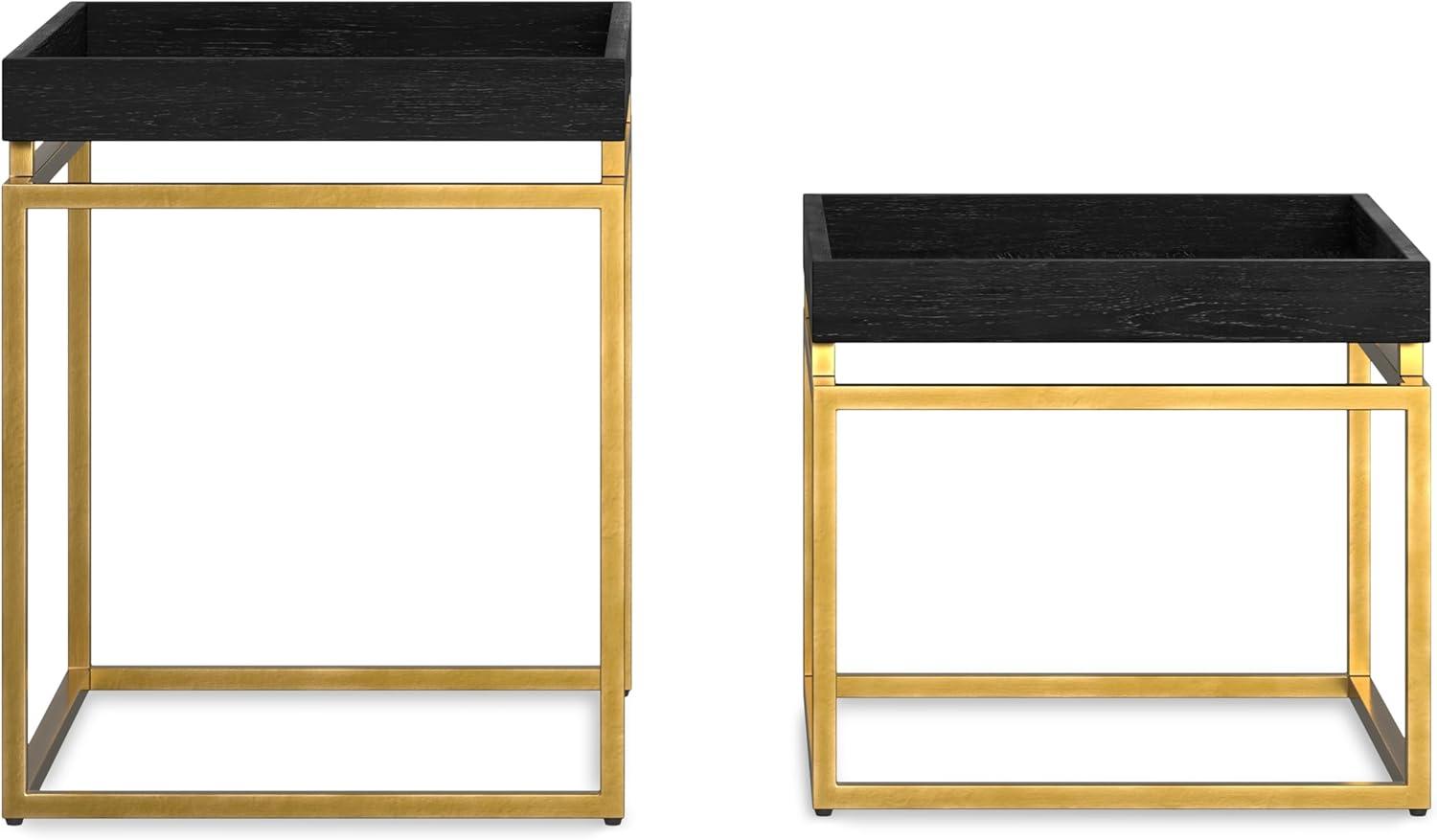 Macy Black and Gold Wood Metal Nesting End Tables, 20 Inch