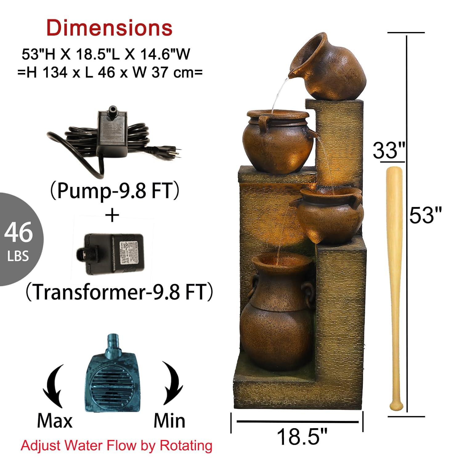 Dakota Fields 53 Inches 4 Tiered Floor Standing Outdoor Water Fountains and Waterfalls for Garden