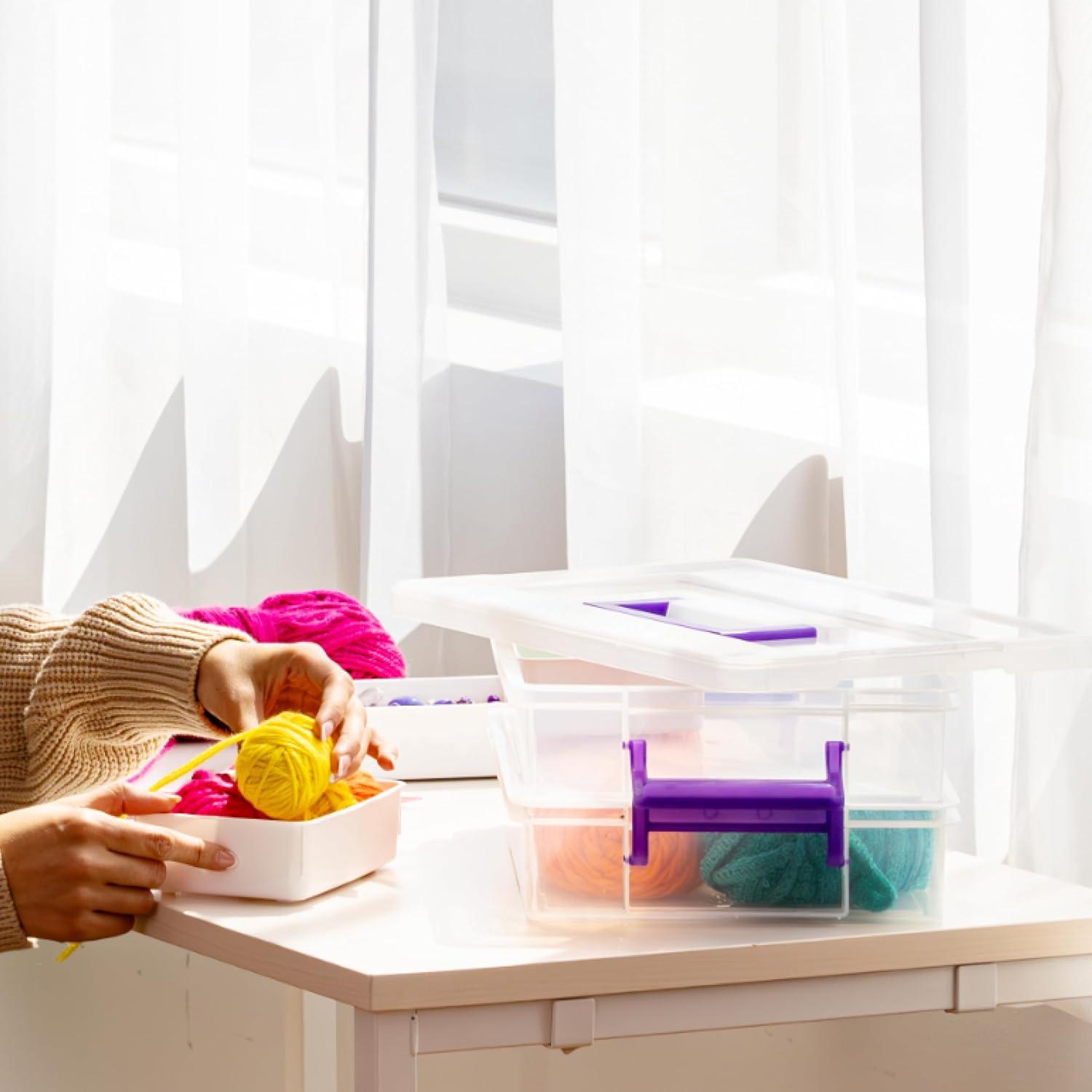 Clear Violet Stackable Plastic Storage Box with Lid