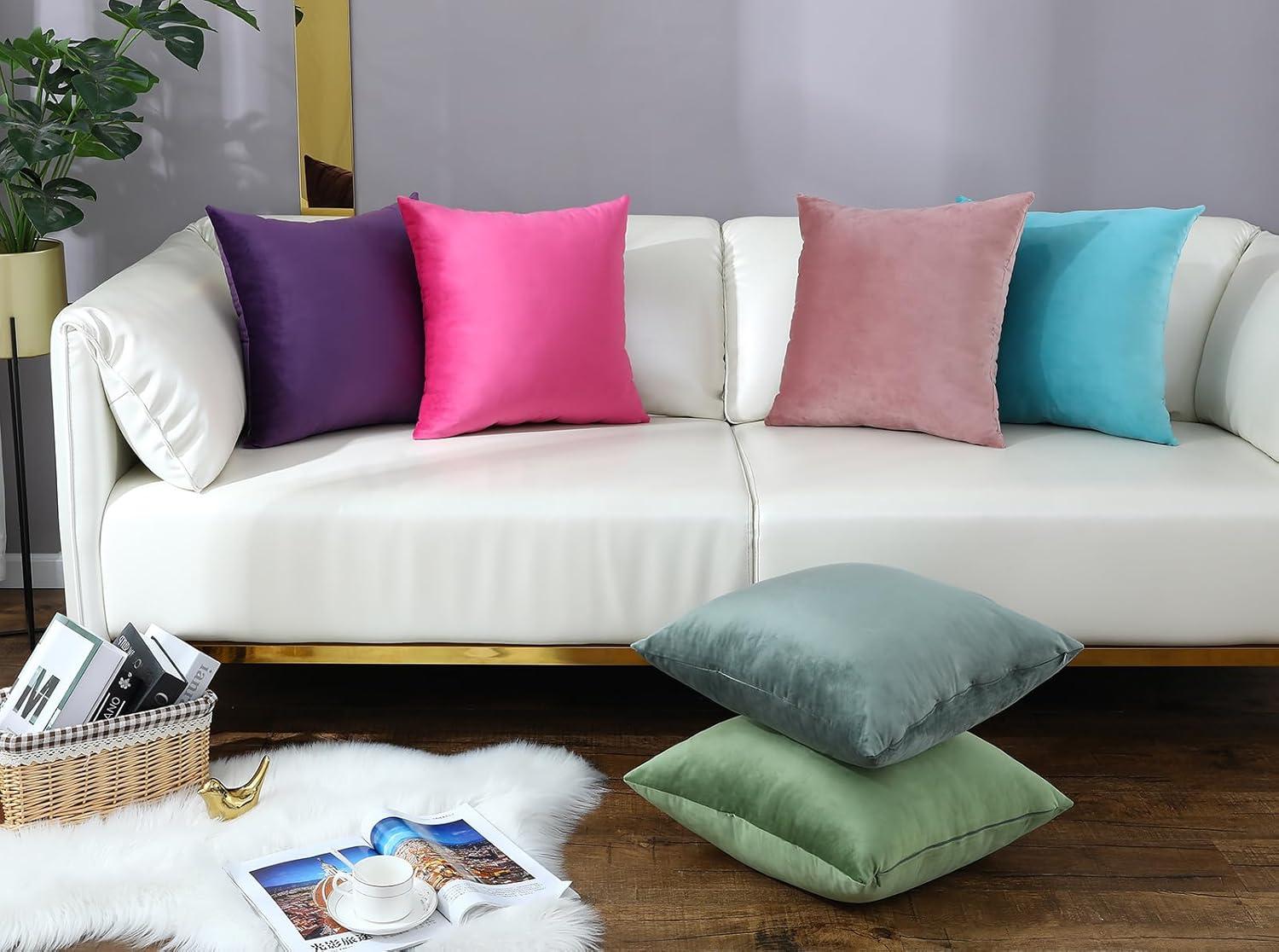 Toptie Set of 2 Velvet Pillow Covers 18" x 18", Throw Cushion Case for Sofa Bedroom (Beige)