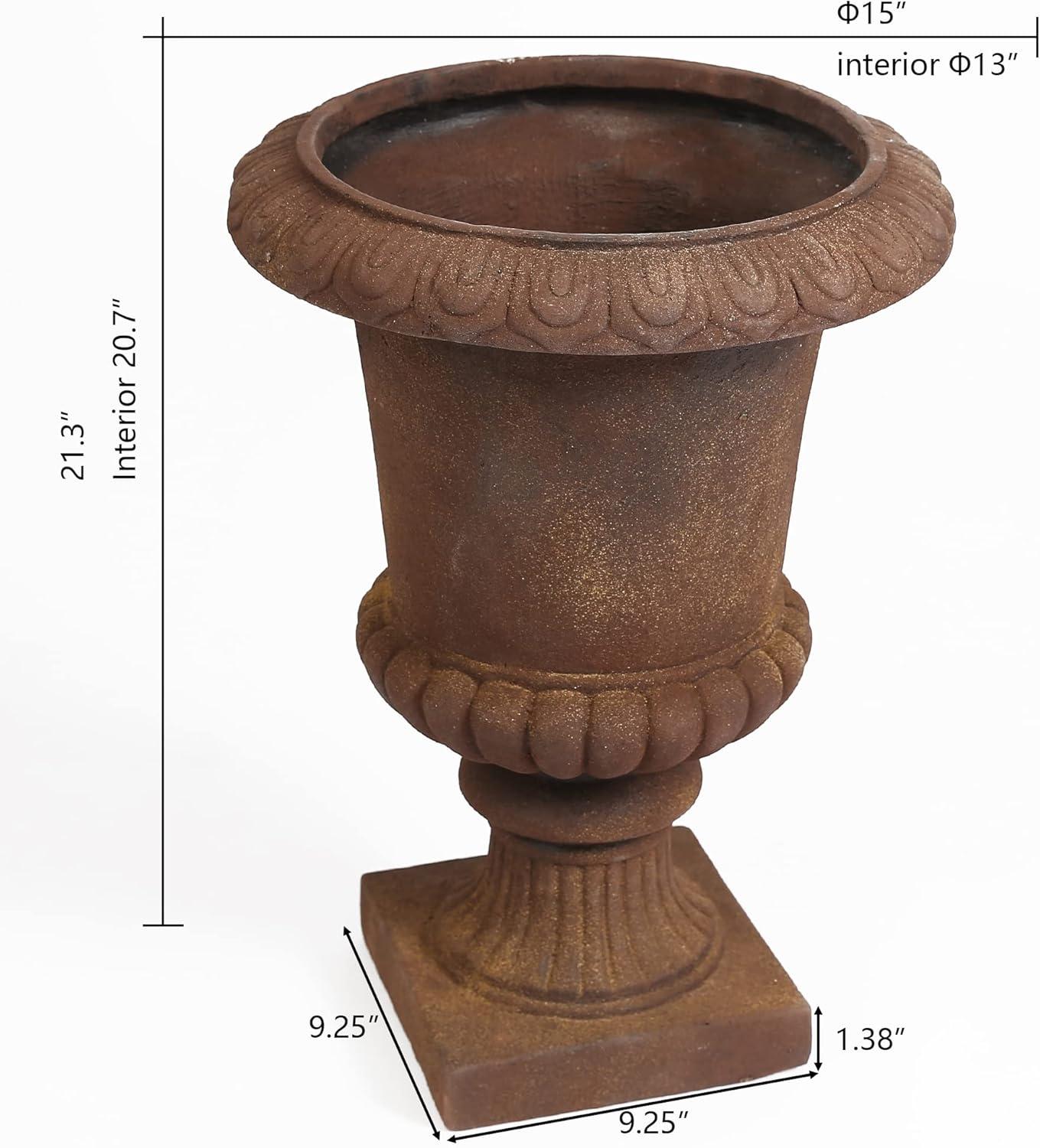 LuxenHome Rustic Brown MgO Indoor/Outdoor Urn Planter, 21.3" H