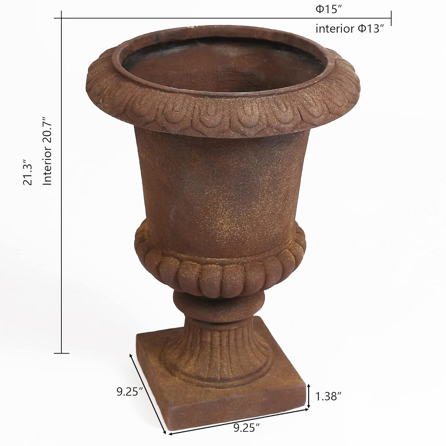 LuxenHome Rustic Brown MgO Indoor/Outdoor Urn Planter, 21.3" H