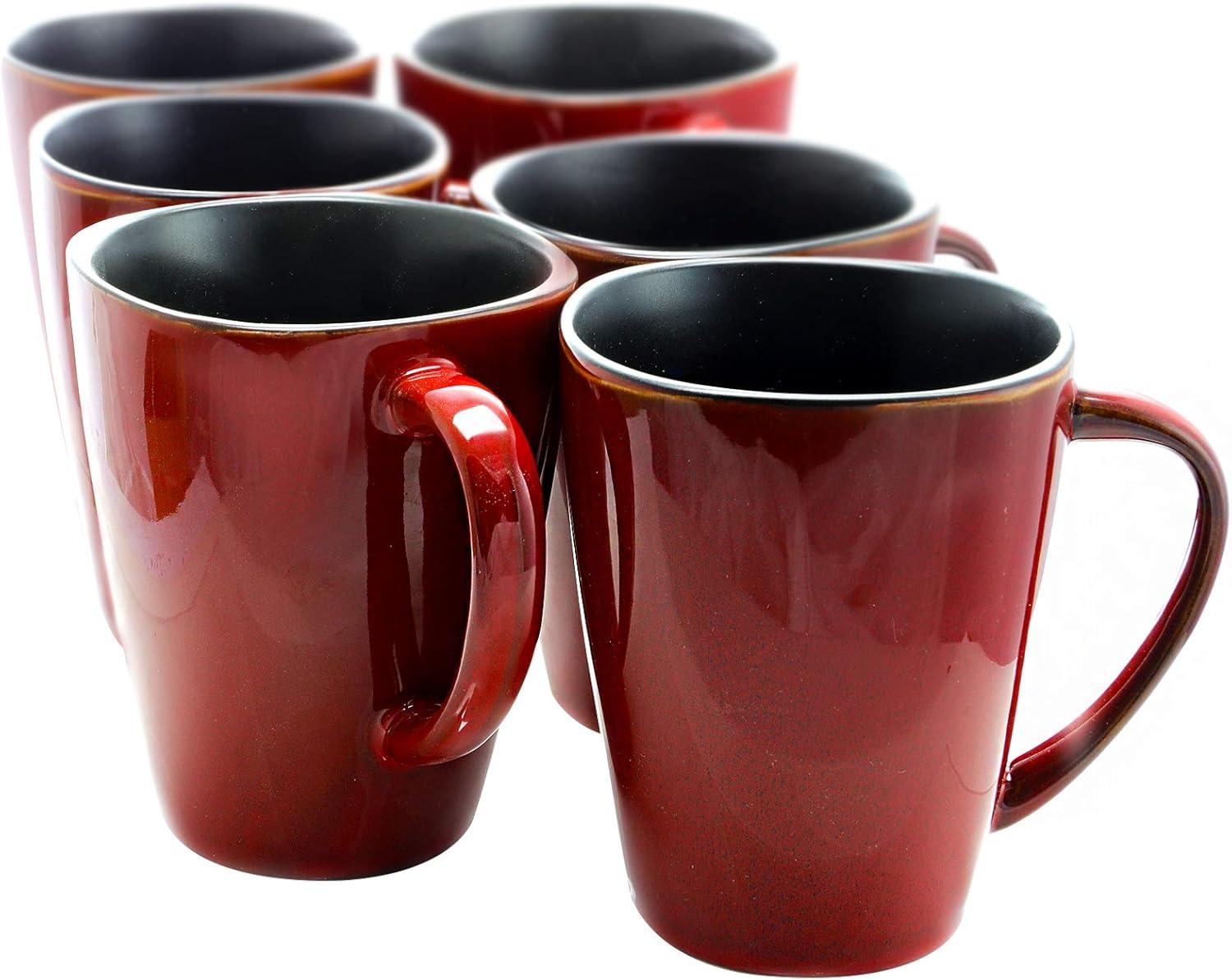 Elama Red Ceramic 14 oz Geometric Beverage Mugs, Set of 6