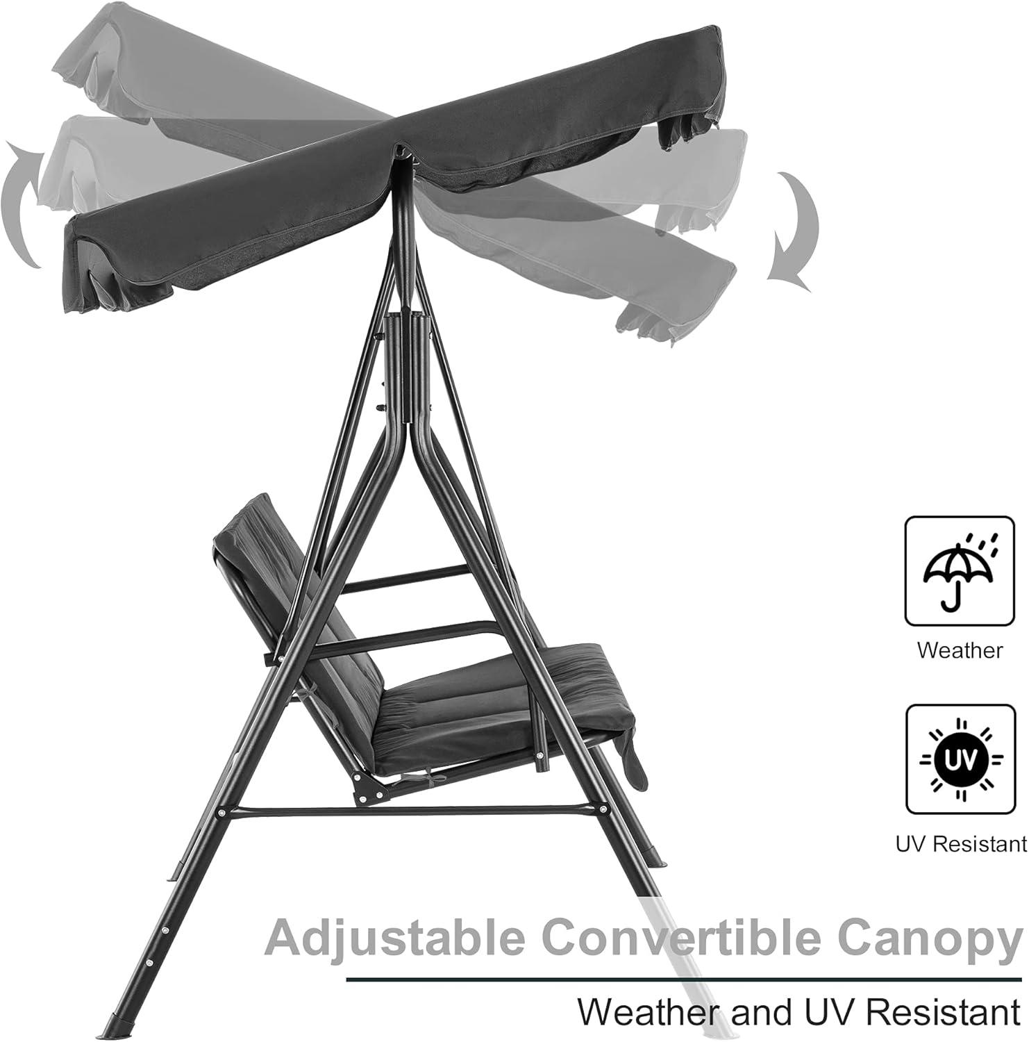 3-Person Outdoor Swing with Convertible Canopy 4003 (Dark Gray)