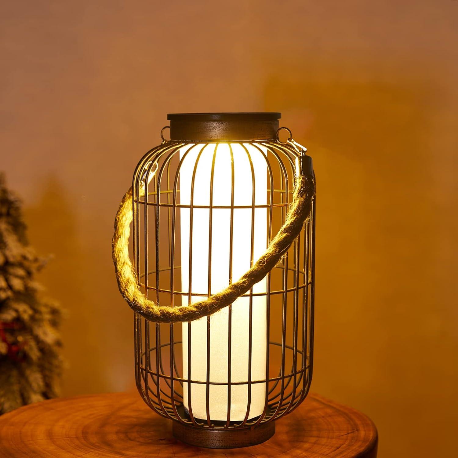 pearlstar "14.1'' Large Outdoor Solar Lanterns Hanging Light Waterproof LED Garden Lights  Retro Bronze Metal Lamp"