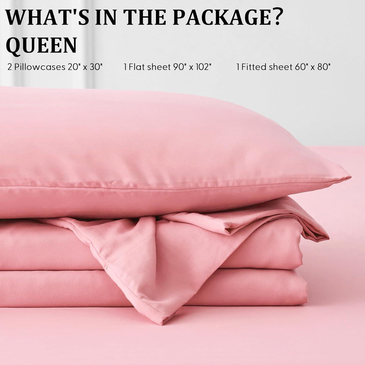 Blush Pink Microfiber Queen Sheet Set with Deep Pockets