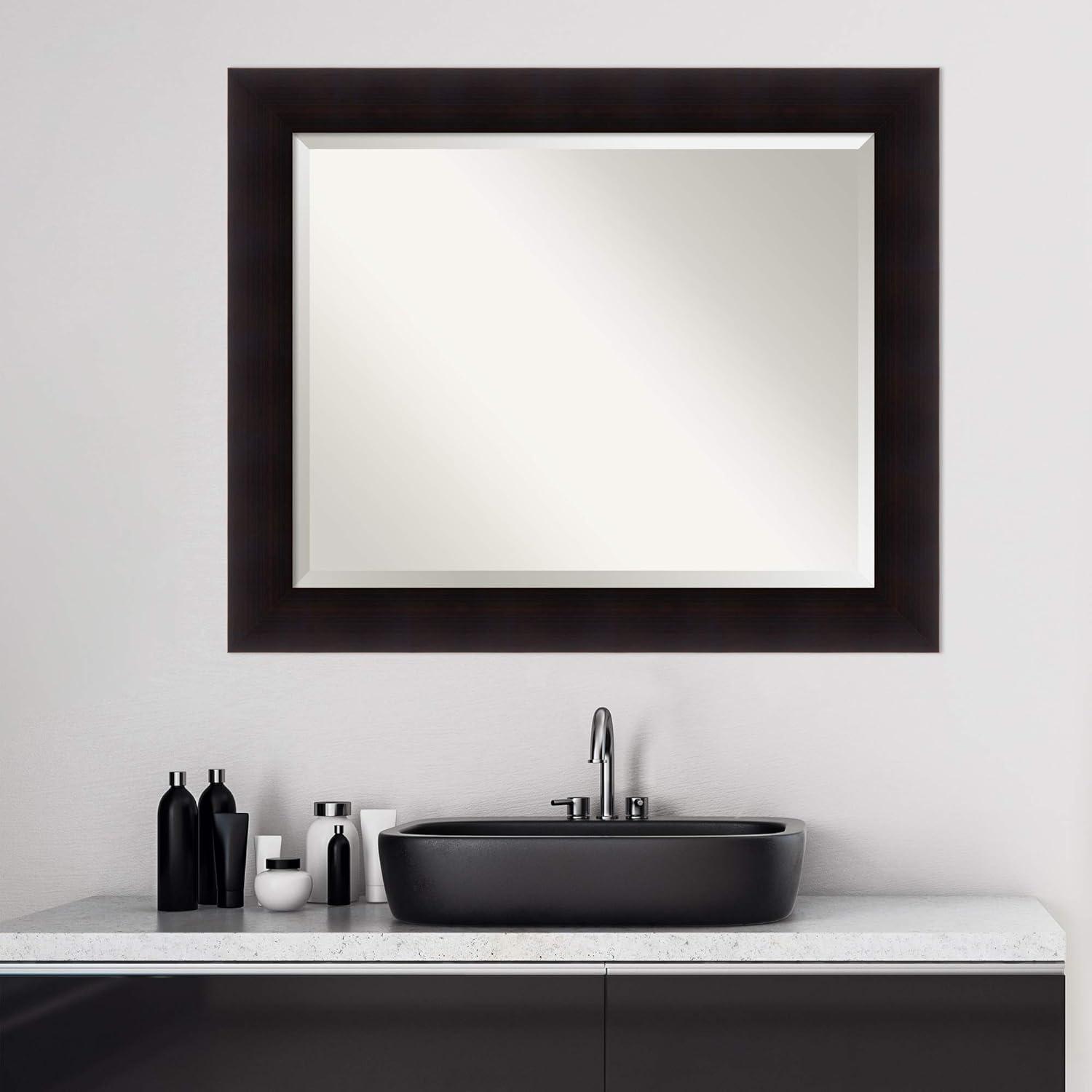Amanti Art Beveled Wood Bathroom Wall Mirror - Portico Espresso Frame Outer Size: 34 x 28 in