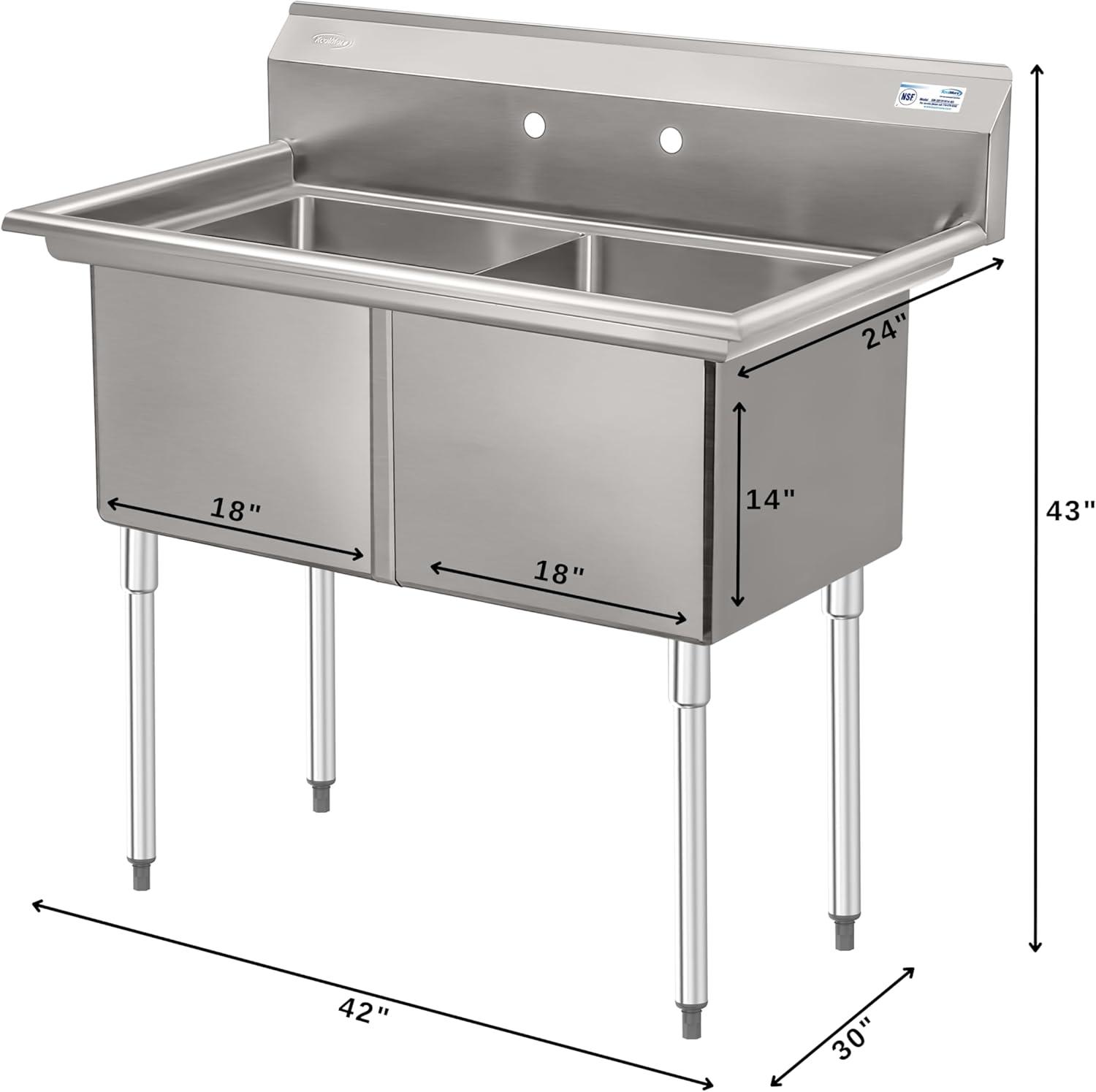 72 in. 16-Gauge Commercial Sink with Backsplash and Dual 18 in. Drainboards, Bowl Dimensions 18"x18"x14" in Stainless-Steel (KM-SB181814-18B316)