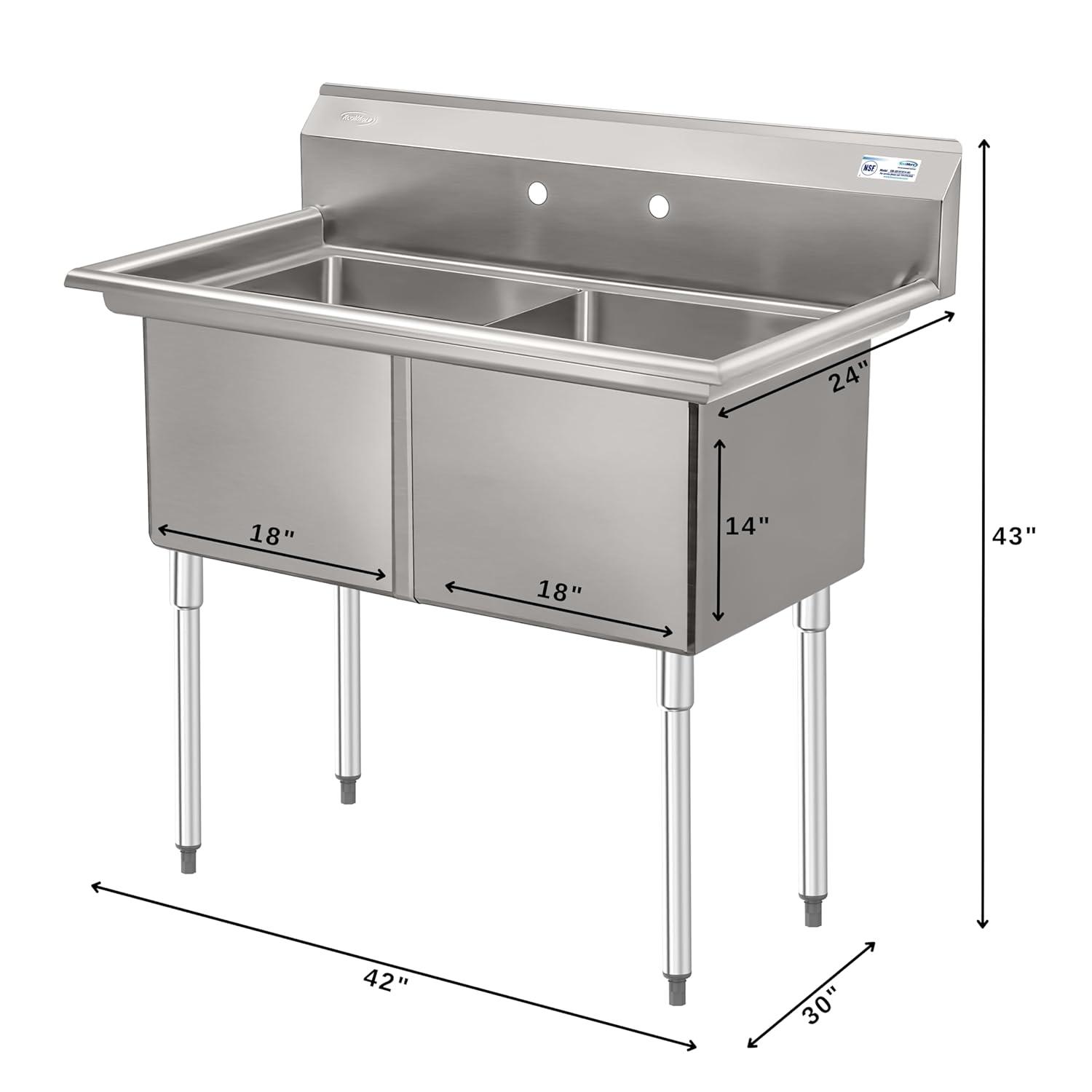 72 in. 16-Gauge Commercial Sink with Backsplash and Dual 18 in. Drainboards, Bowl Dimensions 18"x18"x14" in Stainless-Steel (KM-SB181814-18B316)