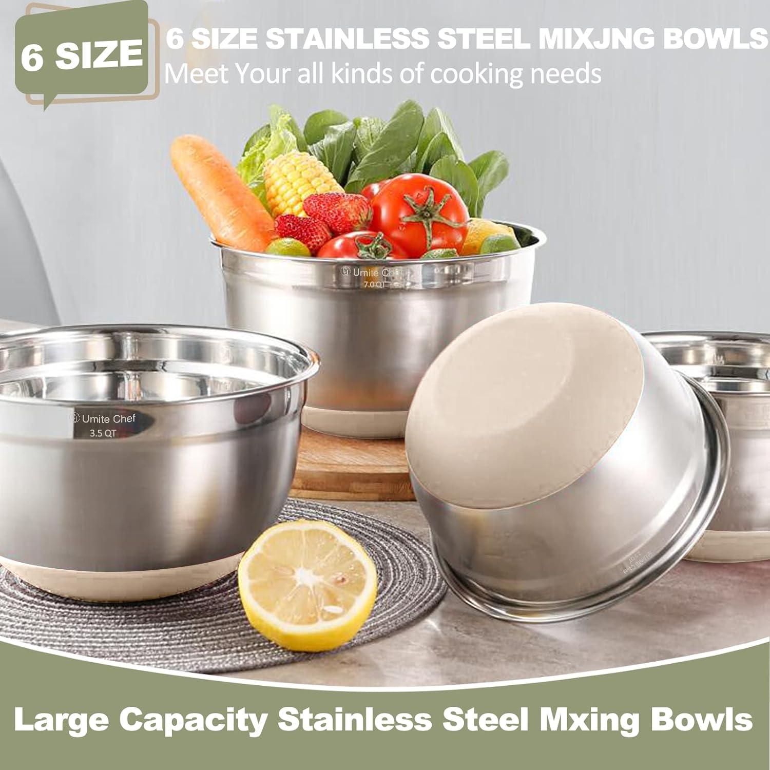 Stainless Steel Mixing Bowls Set with Airtight Lids, 6-Piece