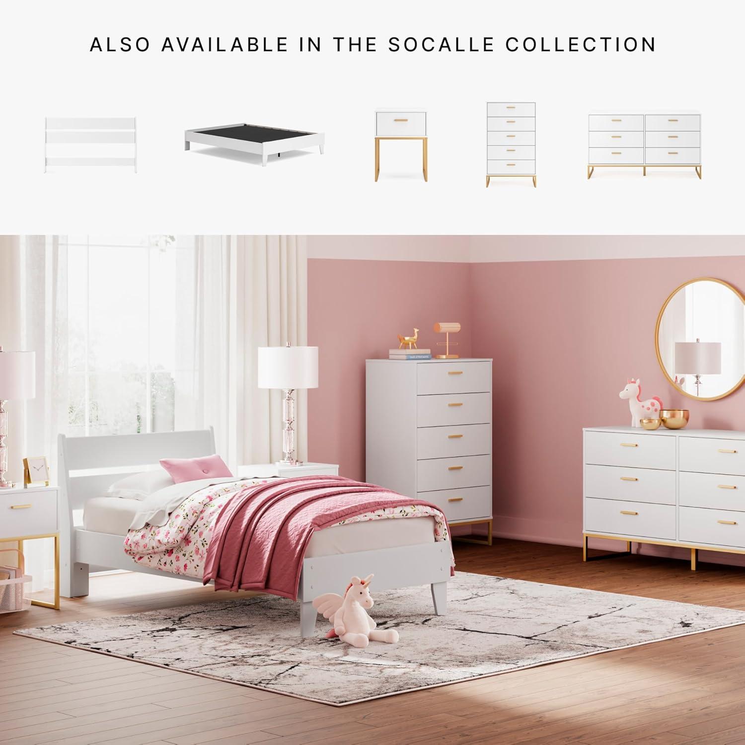 Signature Design by Ashley Socalle Twin Panel Headboard in Matte White Finish
