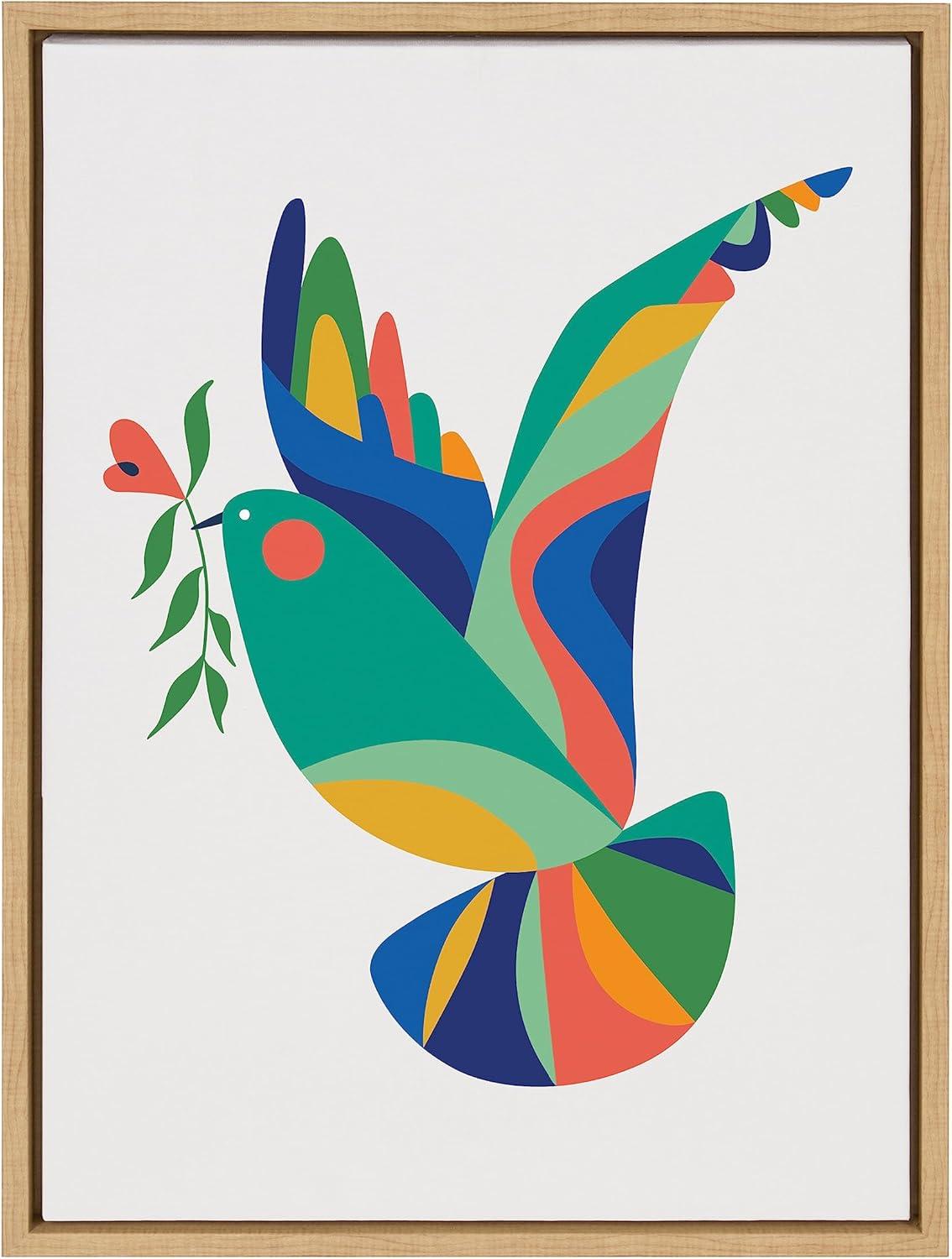 Colorful Geometric Bird Print on Natural Framed Canvas