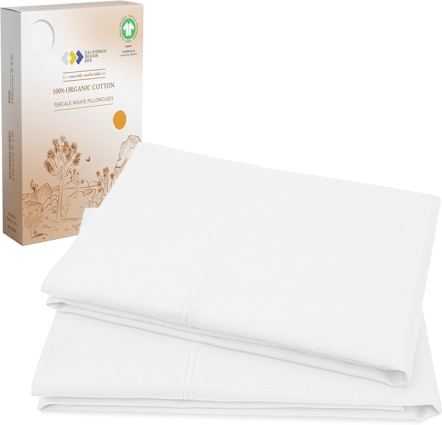 Organic White Cotton Standard/Queen Hypoallergenic Pillowcase Set