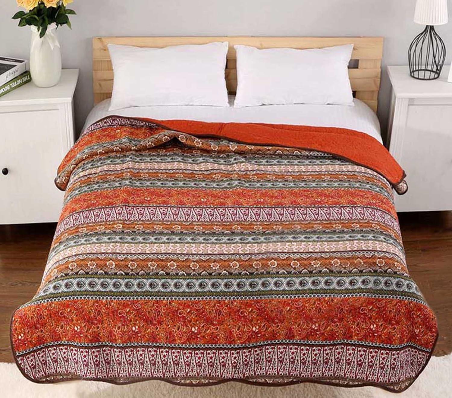 Colorful Bohemian Striped Reversible Cotton Quilt