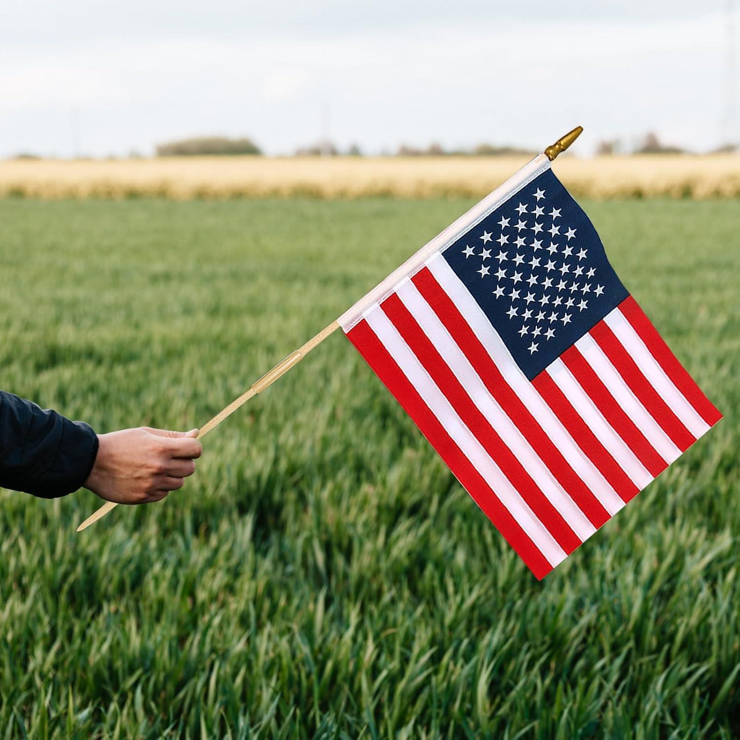 12 Pcs 12x18 Inch American Flags on Stick - Perfect for Memorial Day, 4th of July, Veterans Day Decorations USA Stick Flag with Handheld and Grounded Multi-Purpose Flagpole|Flagsticks USA 12 inch x 18