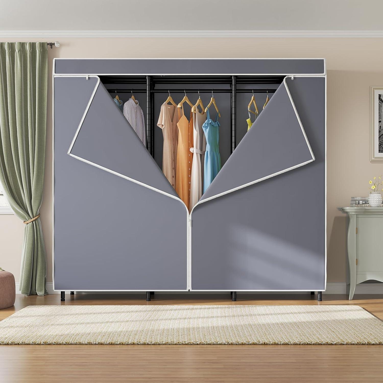 Black and Grey Heavy Duty Portable Closet System with Adjustable Shelves