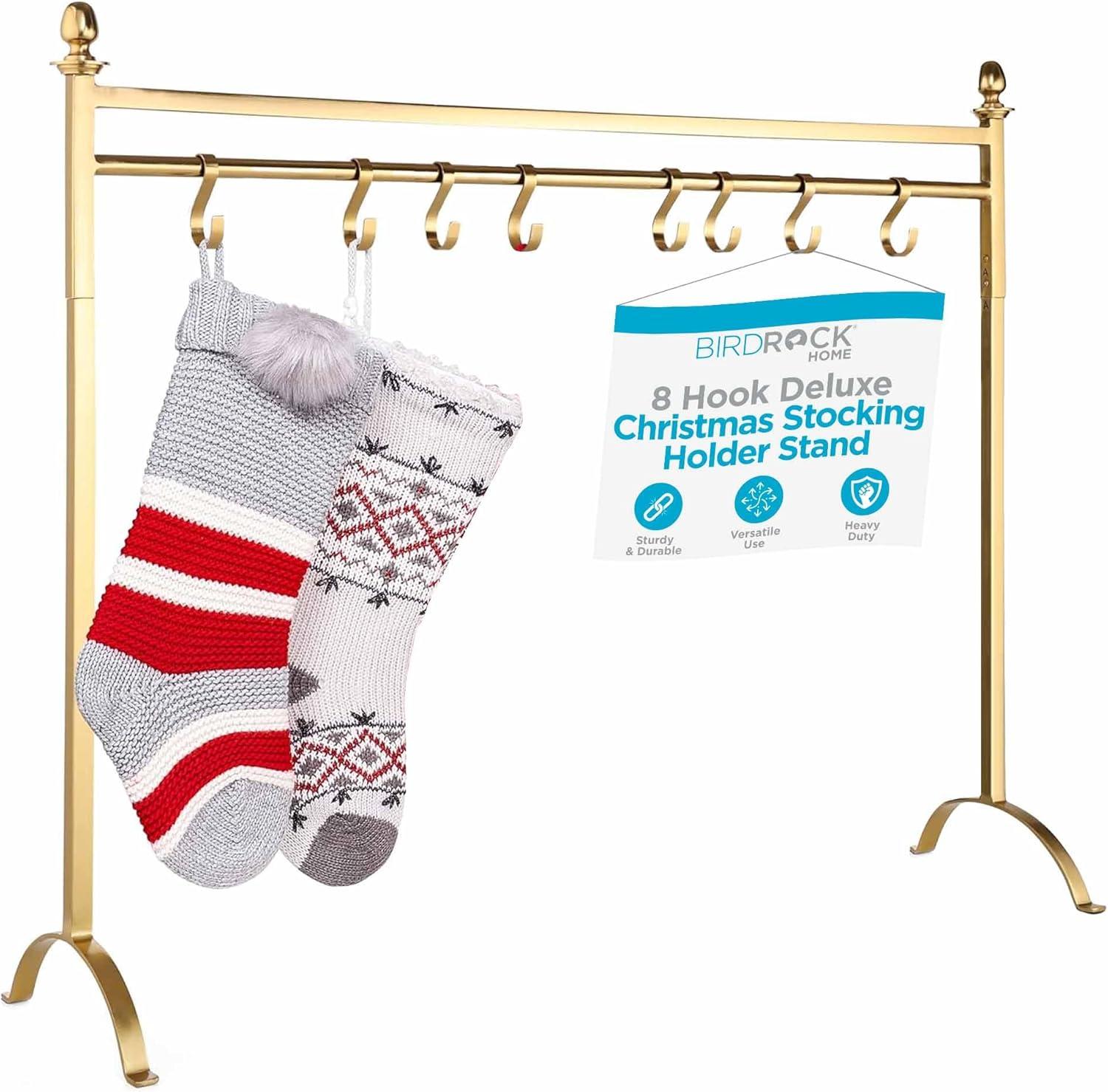 BIRDROCK HOME 8 Hook Christmas Stocking Stand - Gold