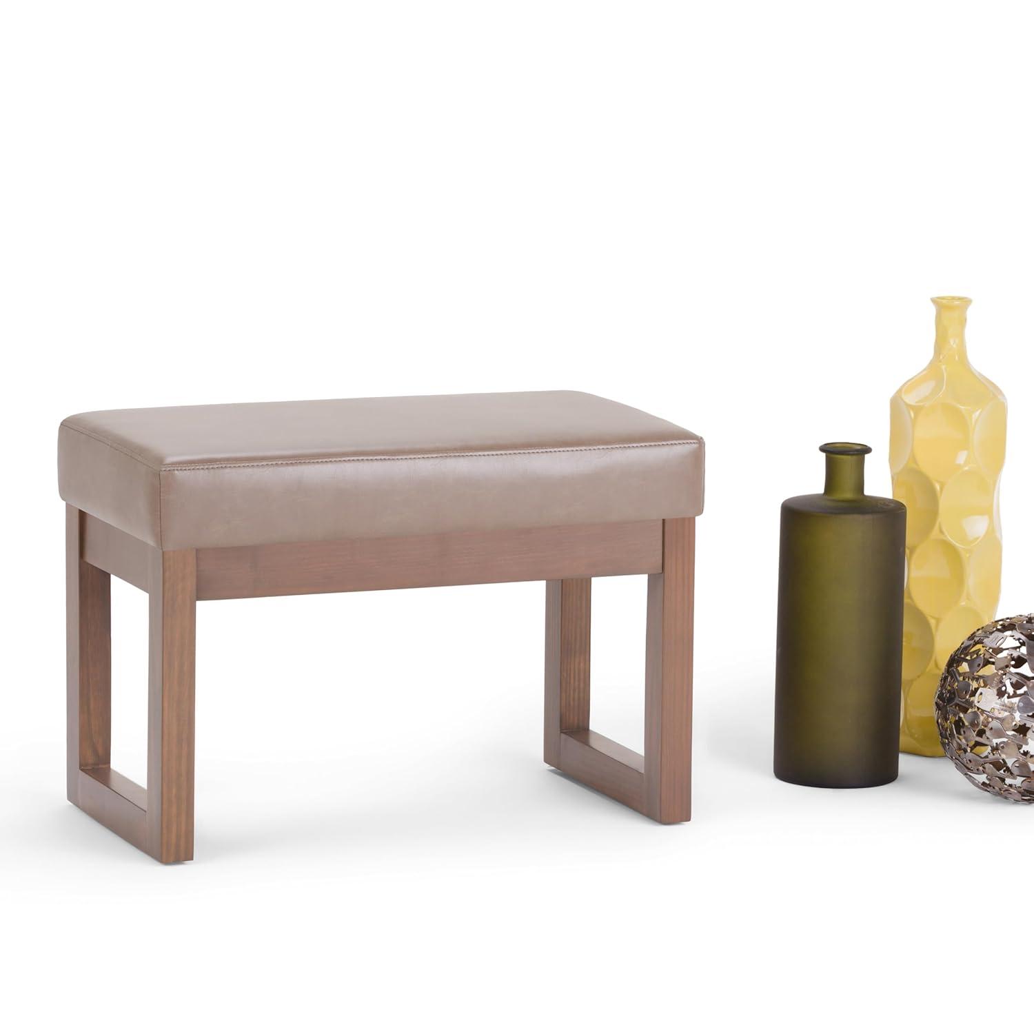 Simpli Home Milltown Ottoman Bench with Upholstered Seat and Solid Wood Frame