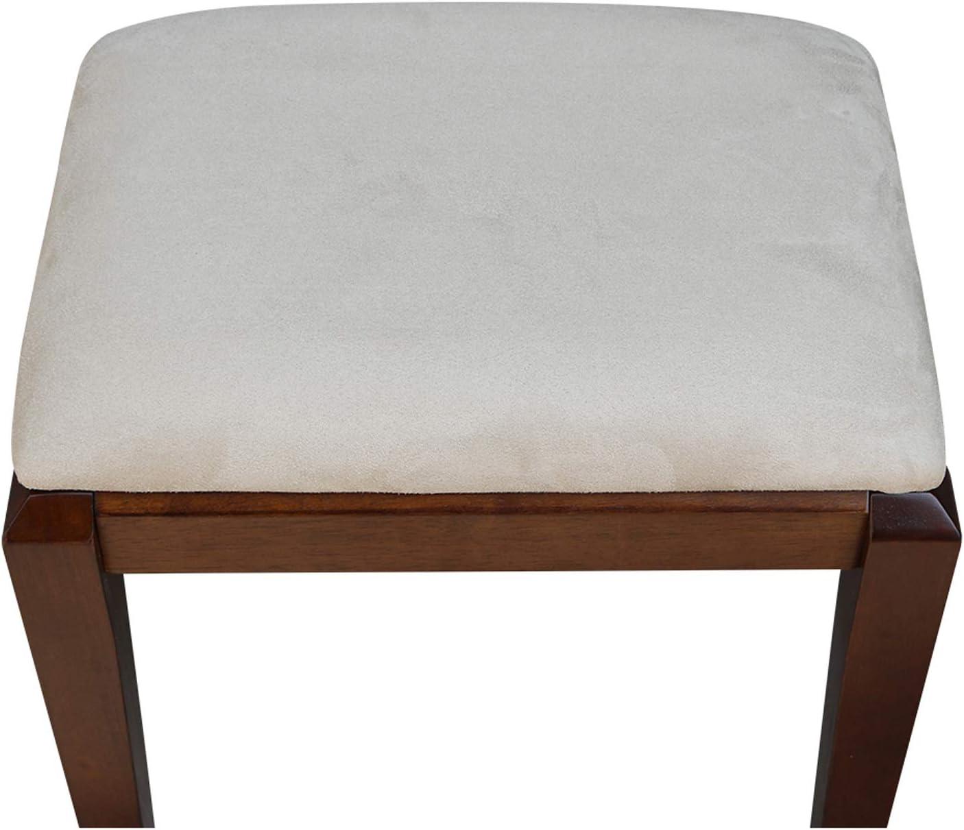 Espresso Brown Solid Wood Upholstered Vanity Bench