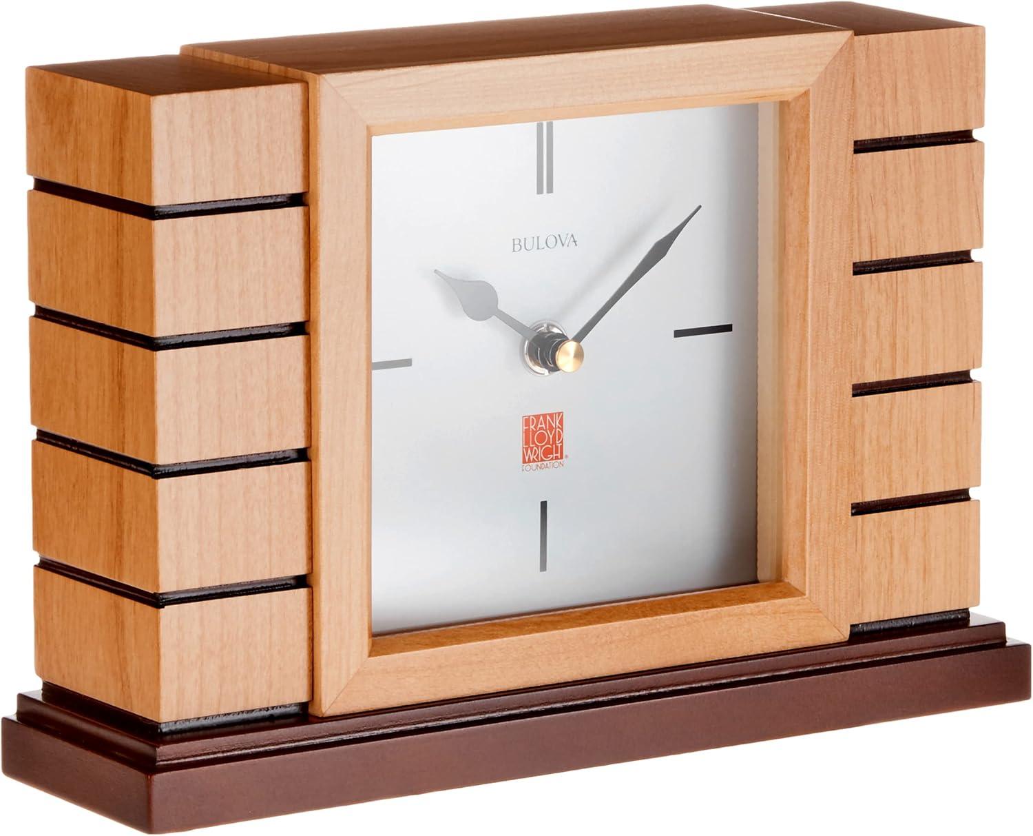 Bulova Clocks B1659 Usonian II Mantel Clock, Natural Finish w/ Walnut Stain Base