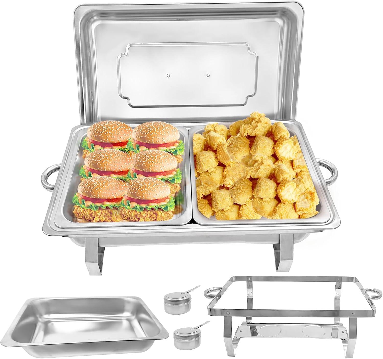 The Party Aisle™ Chafing Dishes For Buffet 4 Pack, 8 Qt Stainless Steel Chafers And Buffet Warmers Sets With Lid, Rectangle Serving Food Warmer Catering Supplies Buffet Display For Parties