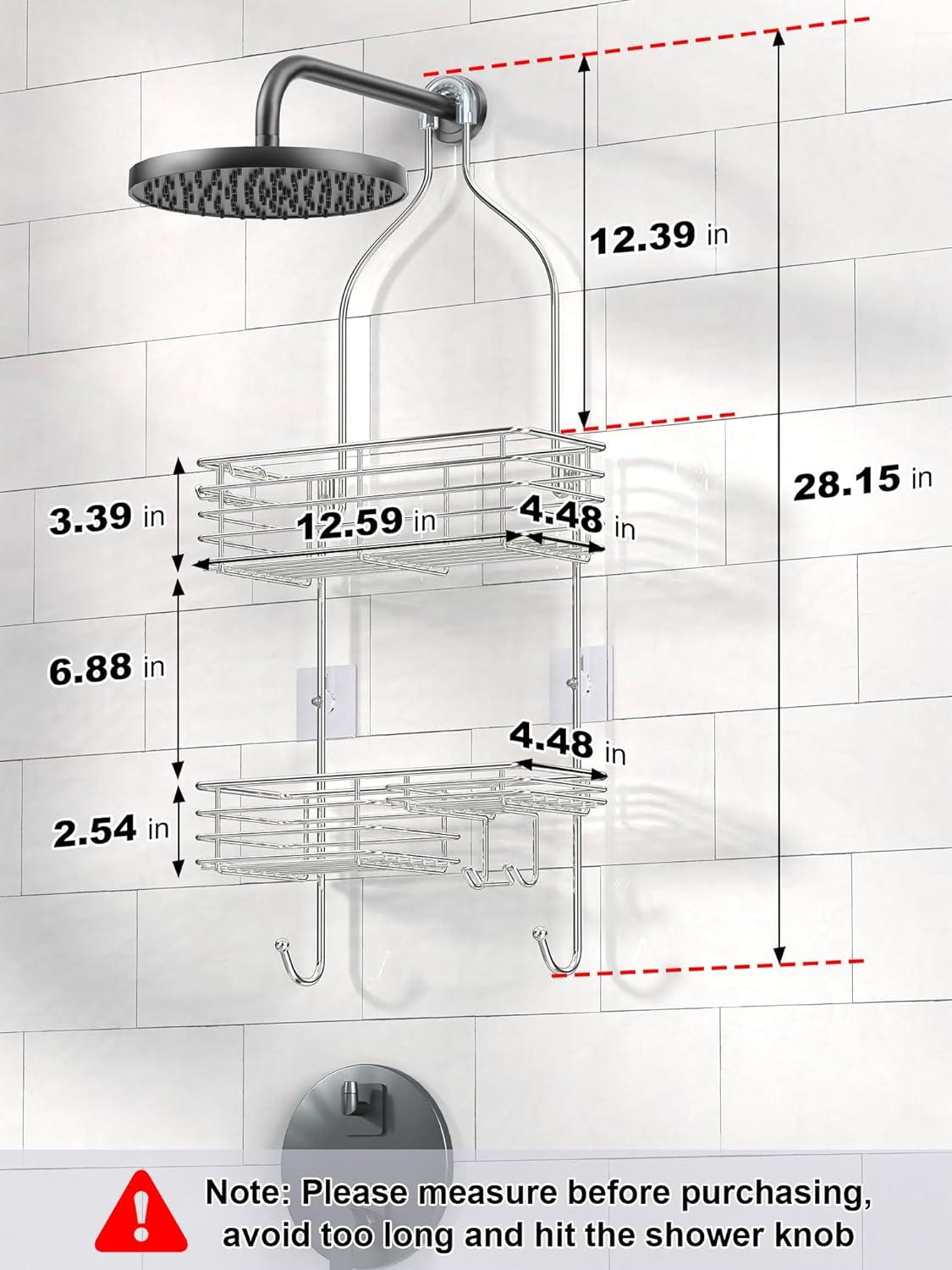SMARTAKE Hanging Shower Head Caddy, Rustproof Bathroom Shower Room Shelf Organizer, SUS201 Stainless Steel Over The Shower Storage Rack, for Toilet, Silver