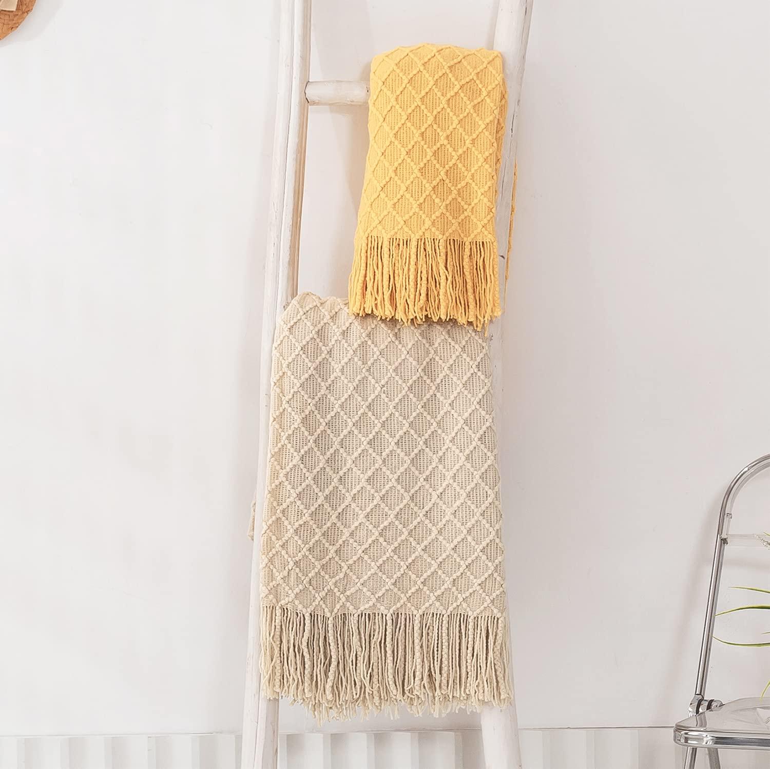 Lunarose Throw Blanket for Couch,Soft Cozy Knit Blanket,Lightweight Decorative Throw for Sofa Chair Bed Travel and Living Room-All Seasons Suitable for Women,Men and Kids (White-Wave, 50"x60")