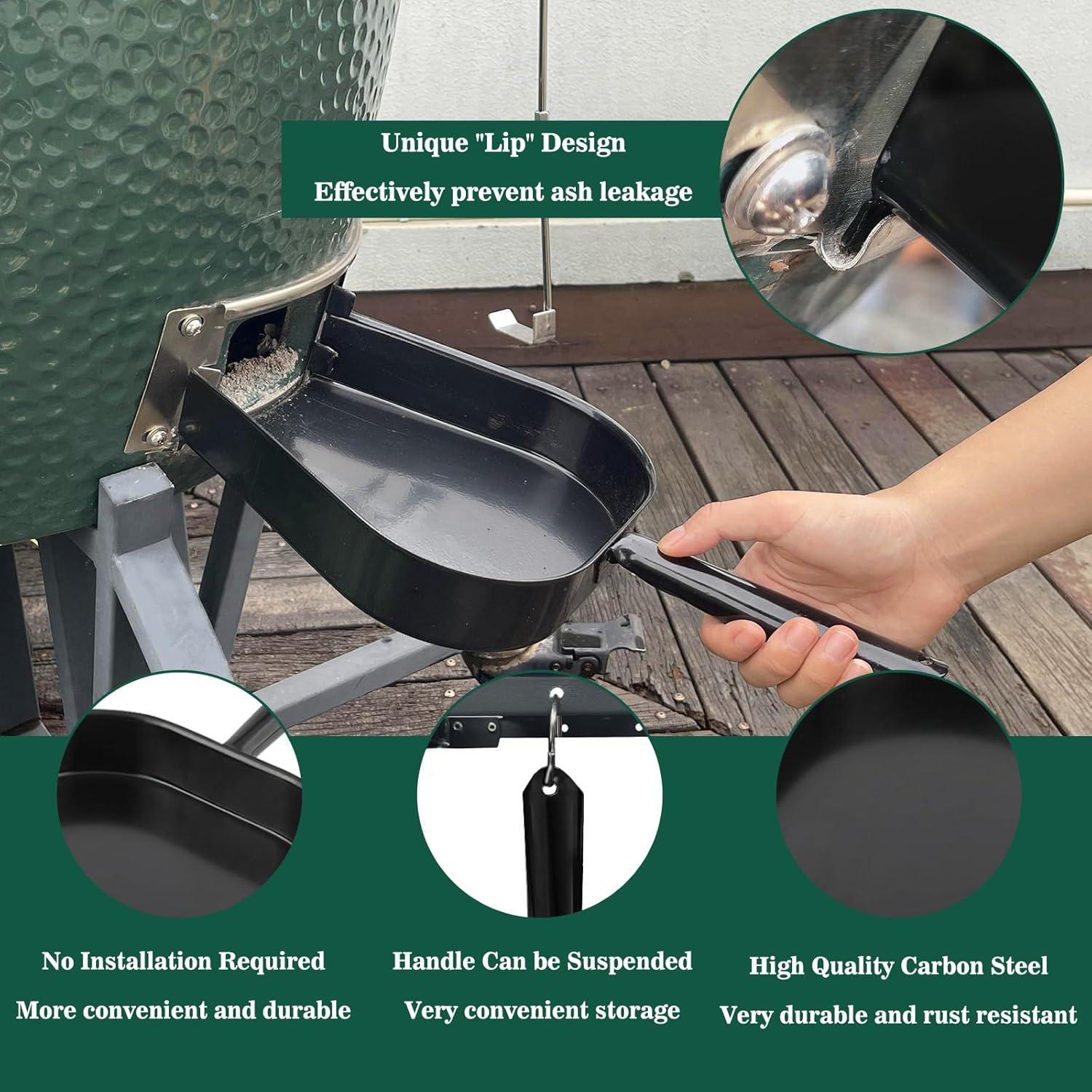 Ash Removal Tool and Ash Pan for Big Green Color Egg,Stainless Steel Big Green Kamado Egg Accessories Ash Tool Poker for Primo and Other Charcoal Kamado (at+AP)