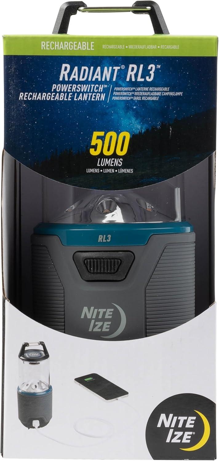 Nite Ize Radiant RL3 PowerSwitch Rechargeable Lantern - LED Lantern Perfect for Camping Gear & Emergency Kits - Rechargeable with Power Bank