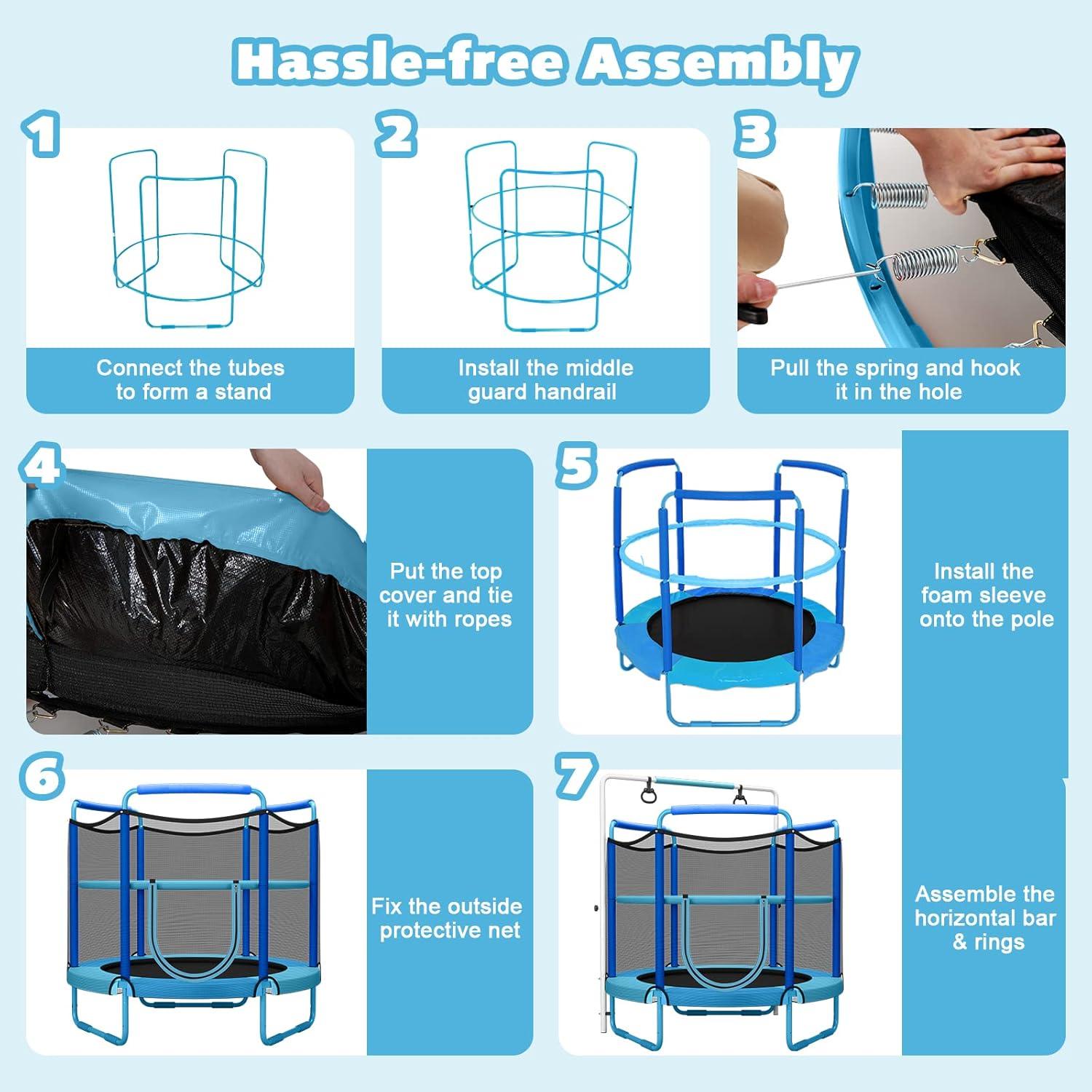 Gymax 5FT Kids 3-in-1 Game Seamless Trampoline W/ Enclosure Net Spring Pad In/ Outdoor