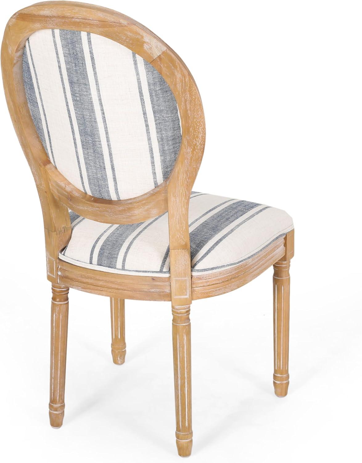 Set of 2 French Country Dark Blue Striped Upholstered Dining Chairs