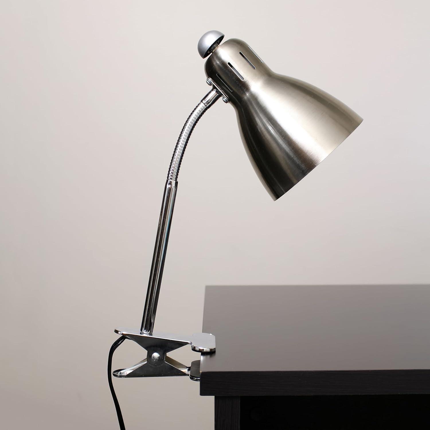 Adjustable Silver Clip-On Task Light with Bell Shade