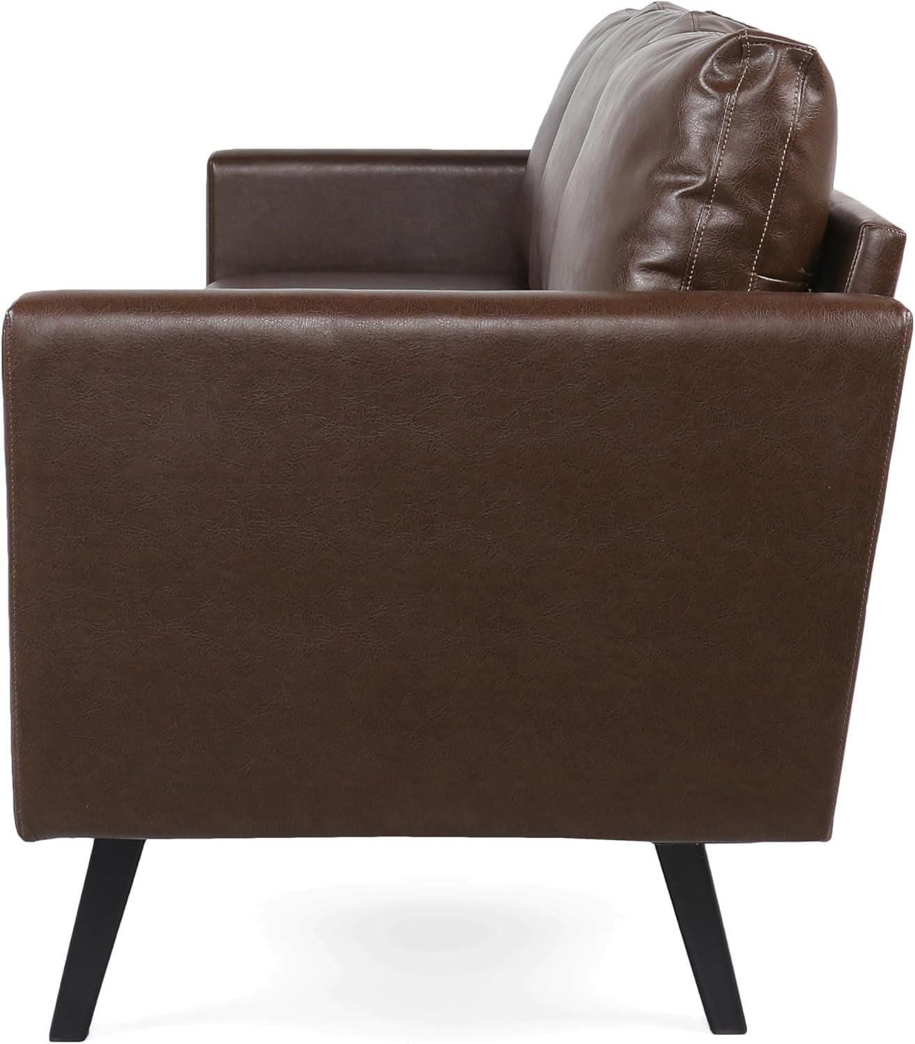 GDF Studio Dowd Mid Century Modern Faux Leather 3 Seater Sofa, Dark Brown