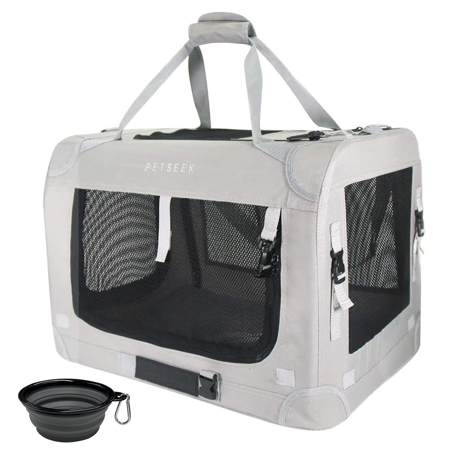 Extra Large Cat Carrier Soft Sided, Portable Small Dog Carrier for 2 Cats, 24"x16.5"x16" Car Travel Folding Comfortable Design with Bowl, Grey