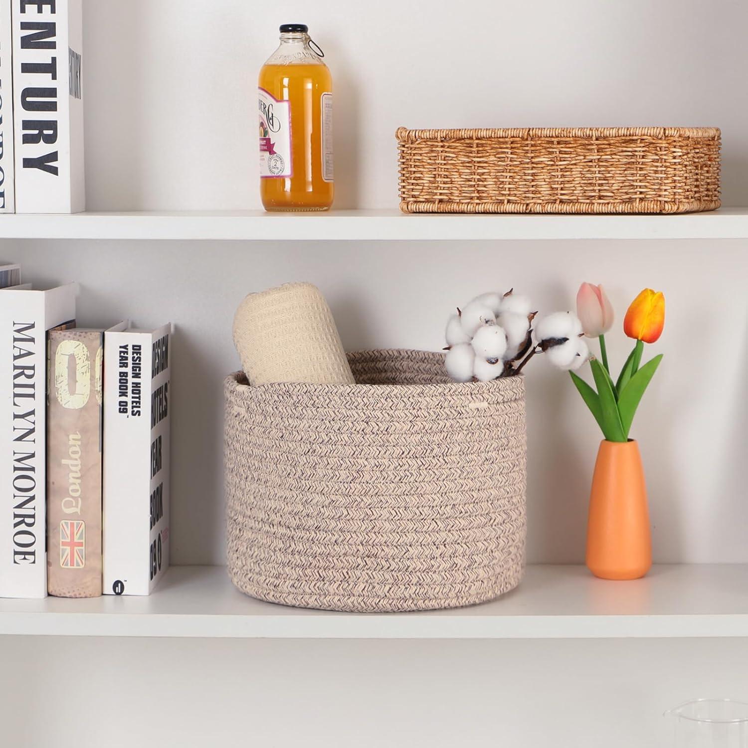 Natural Beige Cotton Rope Small Storage Baskets Set of 3