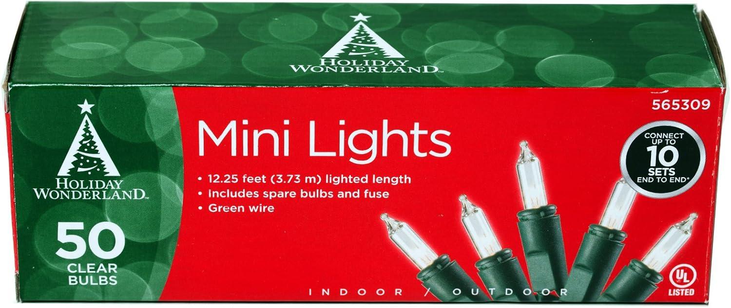 50-Count Clear Incandescent Mini Christmas Lights with Green Wire