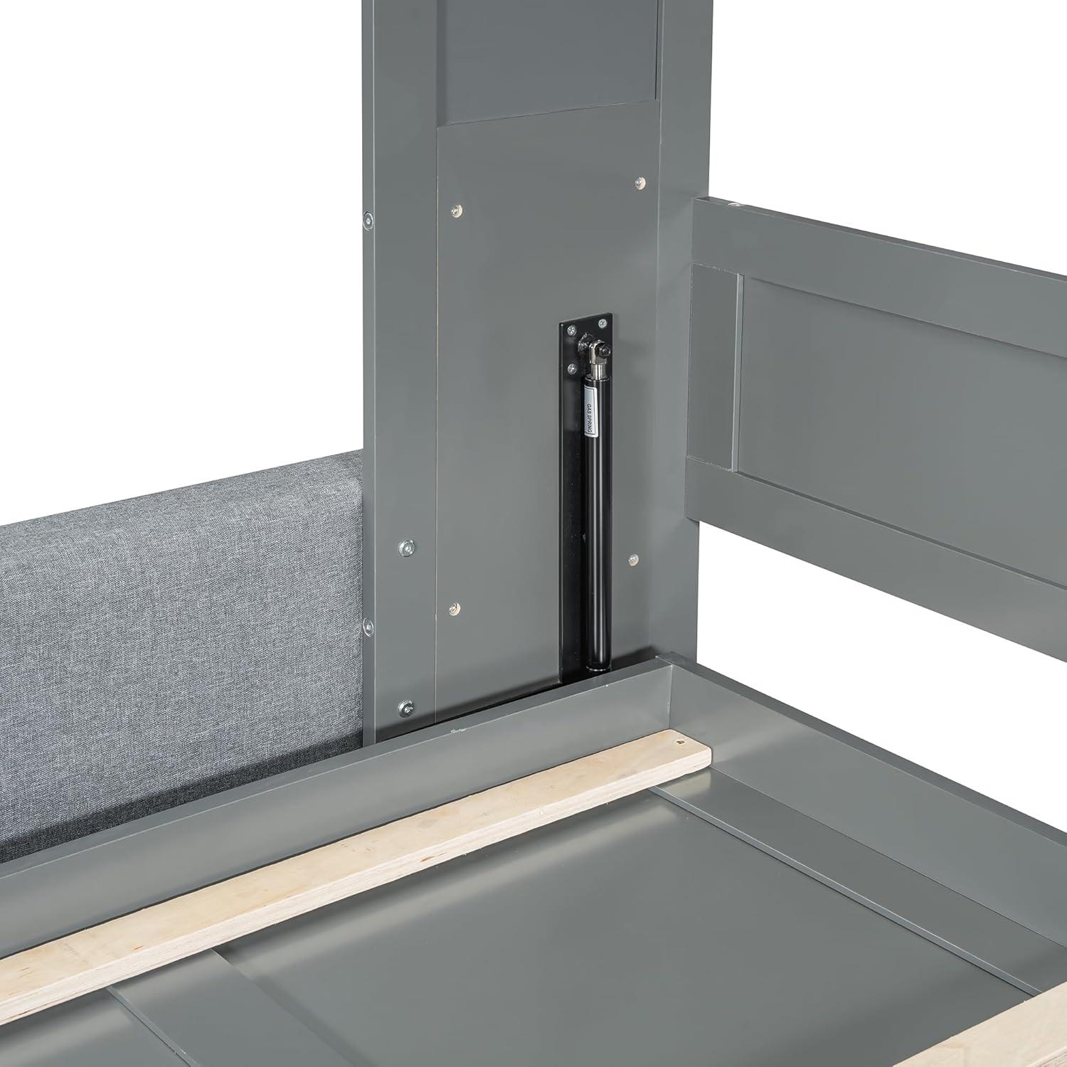 Harper & Bright Designs Queen Murphy Bed with Couch and Storage Shelves, Wood Murphy Bed Cabinet with Storage and Sofa, Folding Murphy Wall Bed Cabinet, Gray