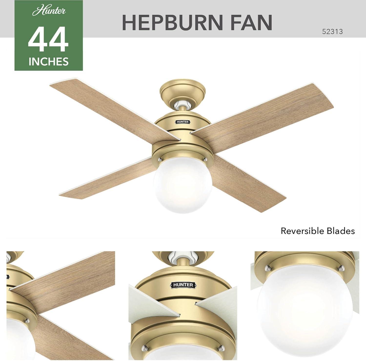 44" Hepburn 4 - Blade Standard Ceiling Fan with Wall Control and Light Kit Included