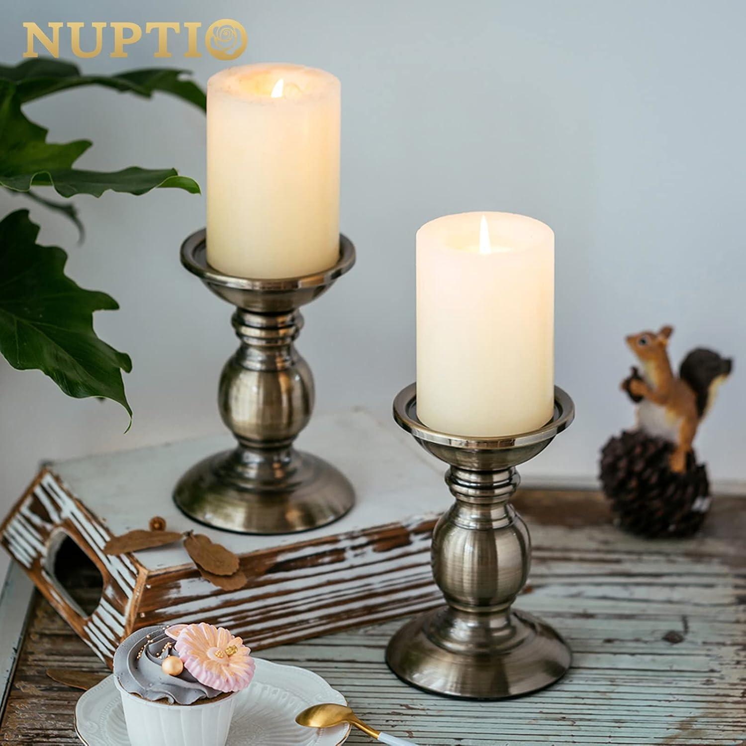 2 Pcs Bronze Iron Pillar Candle Holders, Most Ideal for 3" Pillar Candle, Gifts for Wedding, Party, Home, Spa, Reiki, Votive Candle (2 x S)