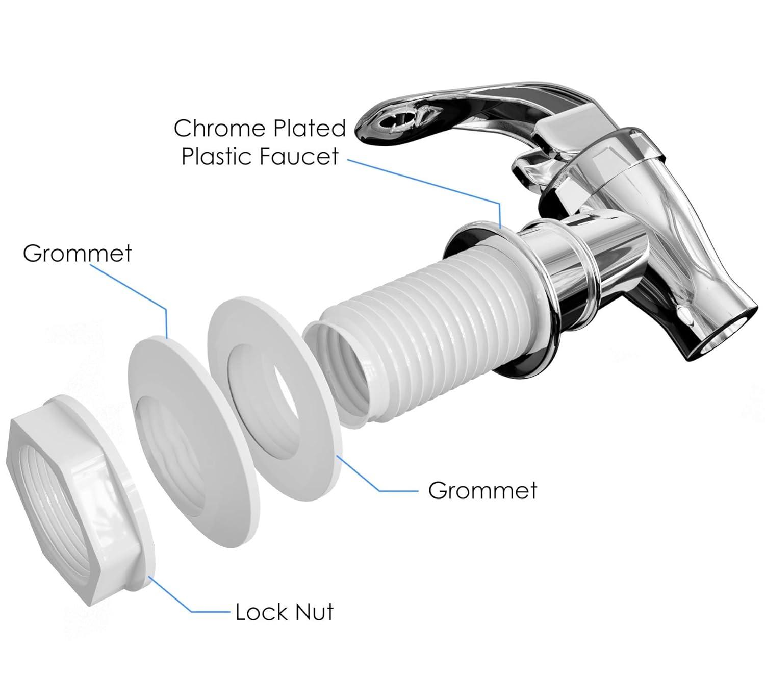 Silver Beverage Dispenser Replacement Spigot - Push Style for Drink Dispensers with Spout - Fits Mason Jar, Glass, and Plastic Pitchers - Ideal for Parties and Events