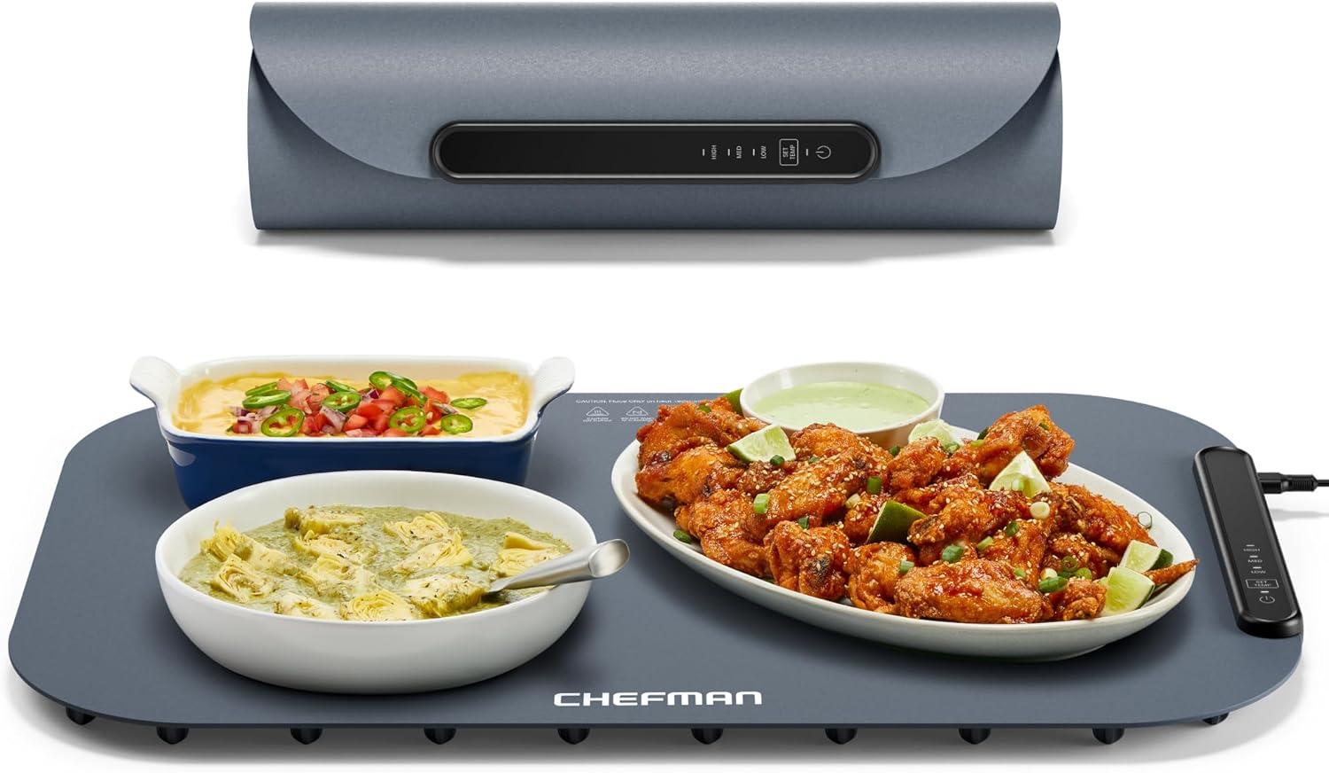 Chefman Roll n’ Go Food Warming Mat with Customizable Temperature Controls and Storage Bag - Grey