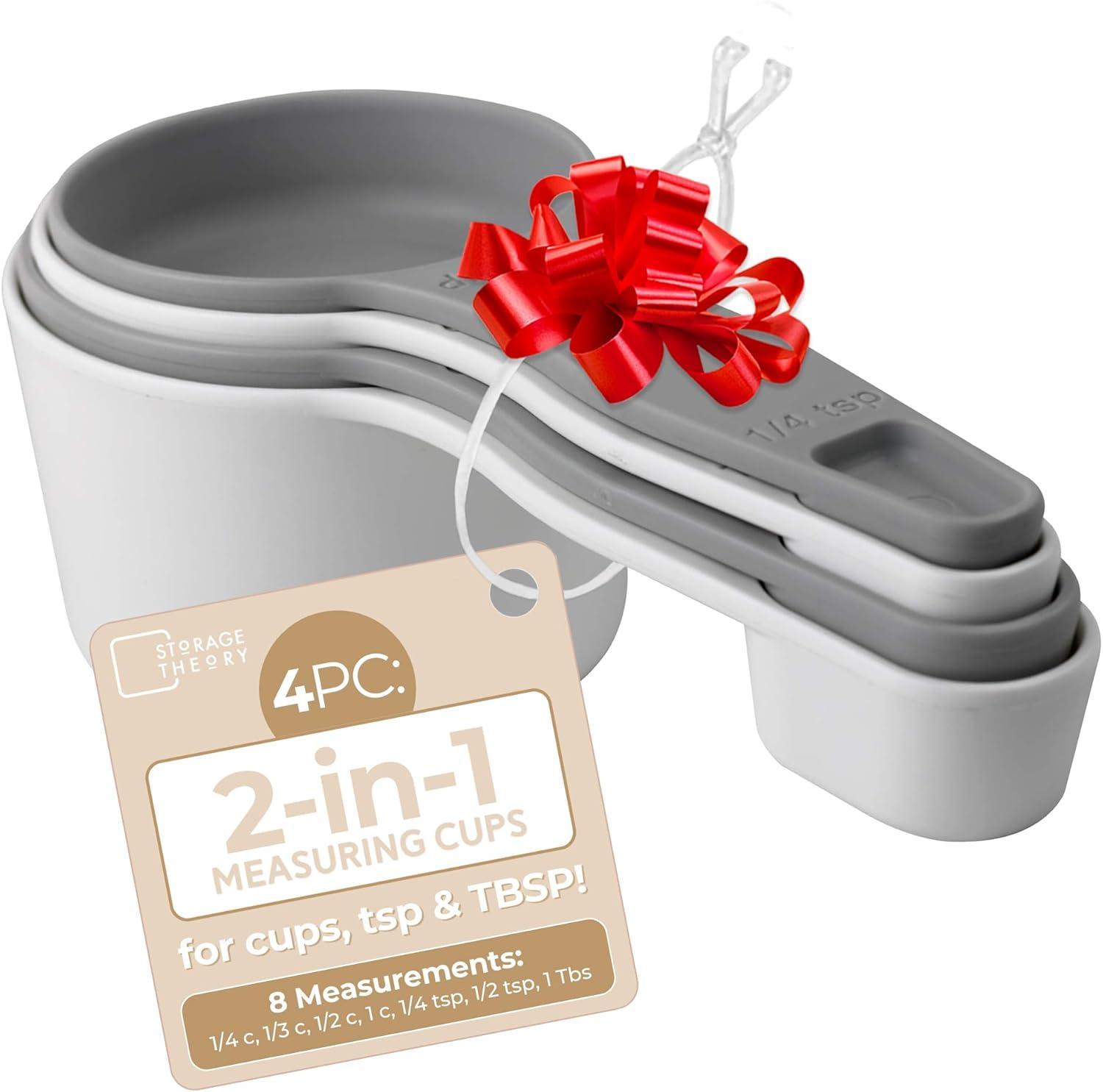 White and Gray Plastic 2-in-1 Measuring Cup and Spoon Set