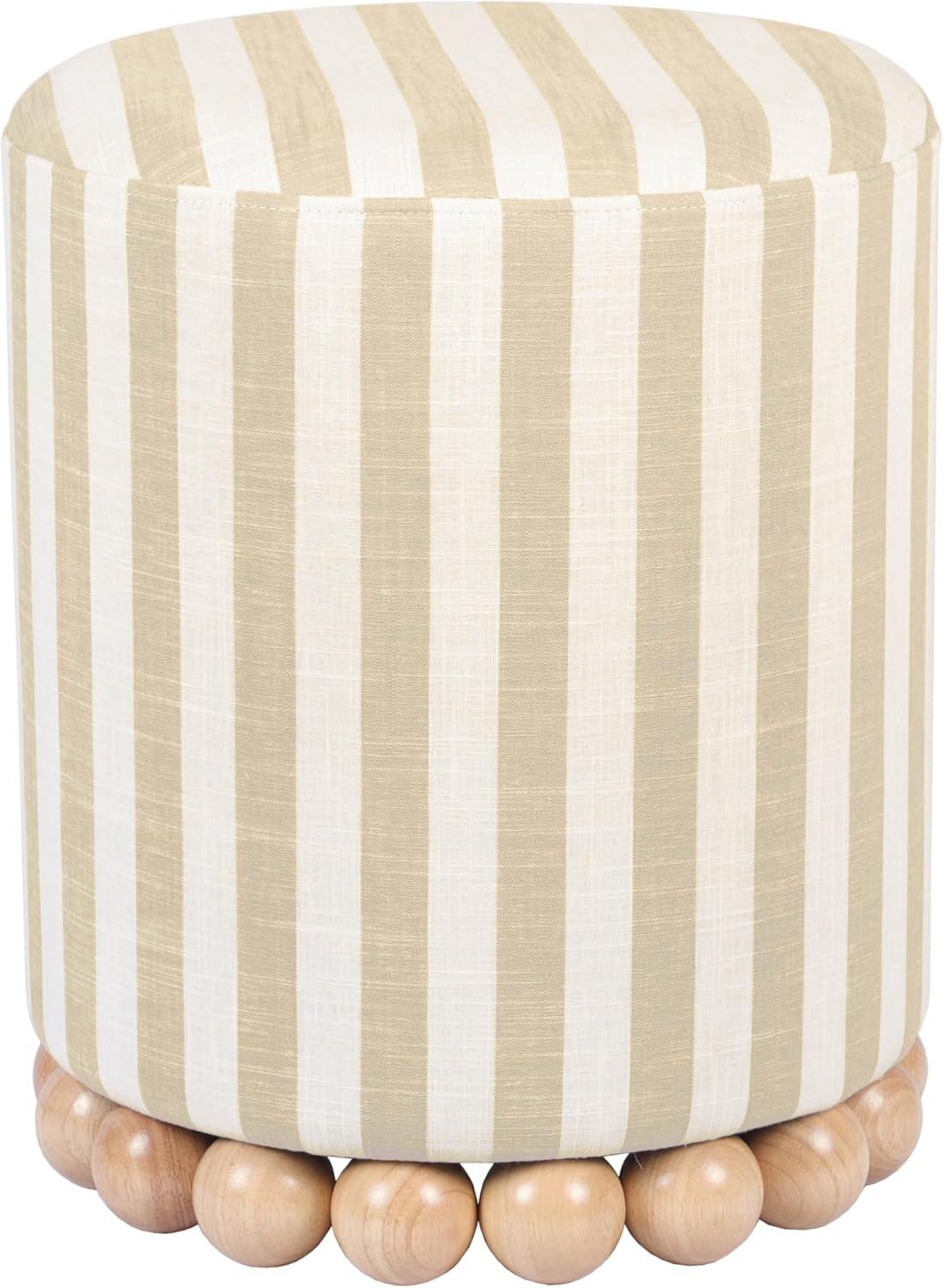 Dex Beige Striped Linen Ottoman